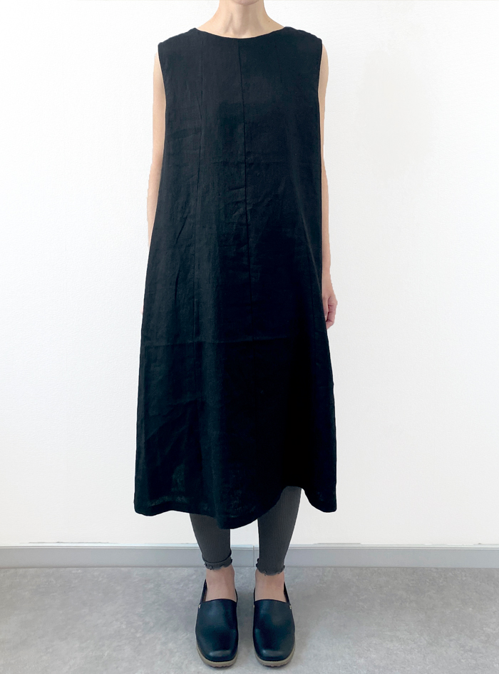 Y's 異素材切替 ノースリーブマキシワンピース アシメ アルパカ リネン 黒2 Y's 異素材切替 ノースリーブマキシワンピース アシメ アルパカ リネン