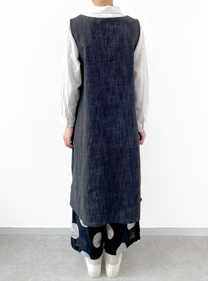 wafu　タブリエ　コットンデニム　ネイビー　ジャンパースカート wafu タブリエ コットンデニム ネイビー ジャンパースカート