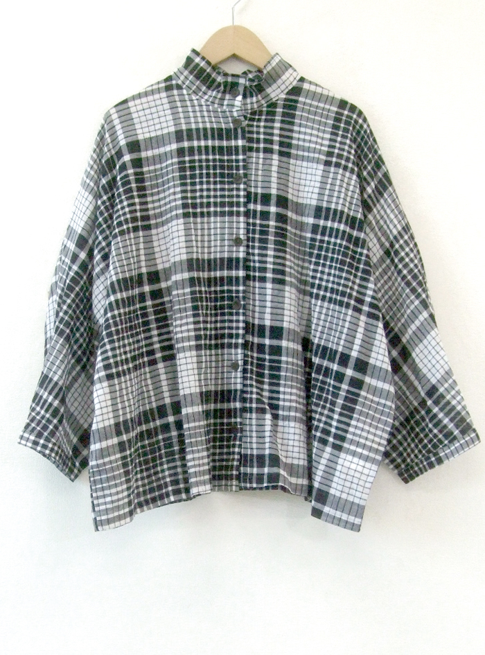 萌 モユル インド綿 ブロックチェック ドルマン ブラウス ワイド フリー 萌 モユル インド綿 ブロックチェック ドルマン ブラウス ワイド