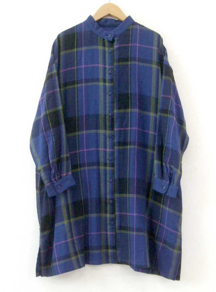 チェックスタンドカラーロングブラウス ELLIFE ONLINE SHOP