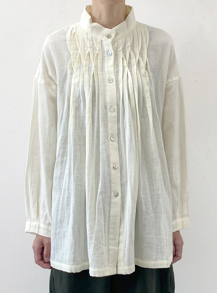 Drawer 96,800円24F/WFALL2 シルクプリントタックブラウス Drawer 2022AW コットンシルクタックプリーツプルオーバー