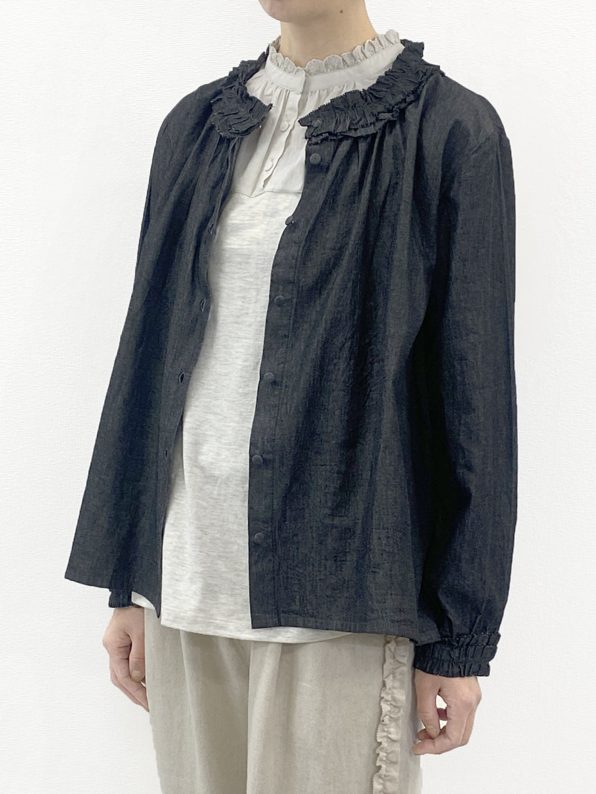 30%OFF! ダンガリーフリルブラウス ELLIFE ONLINE SHOP