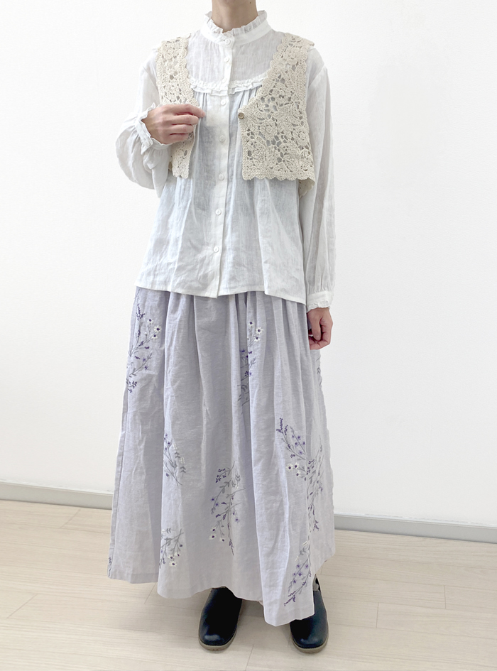 ブーケ刺繍タックギャザースカート ELLIFE ONLINE SHOP