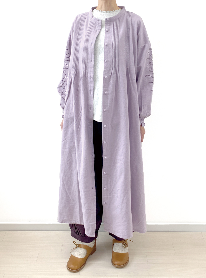 50%OFF! 綿起毛袖刺繍前開きワンピース ELLIFE ONLINE SHOP