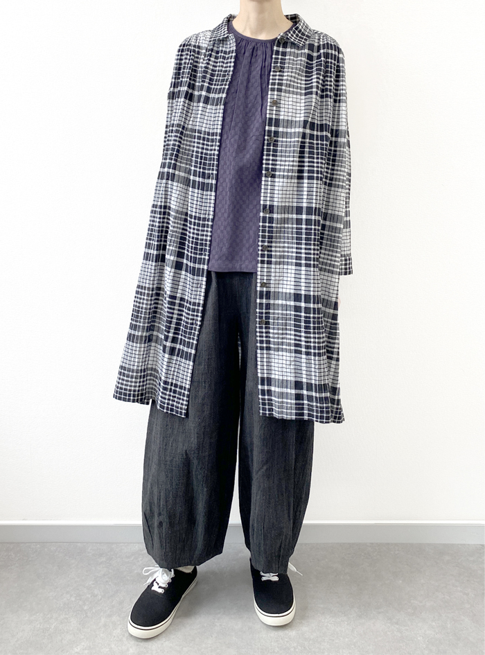 シャーリングチェックシャツワンピース ELLIFE ONLINE SHOP