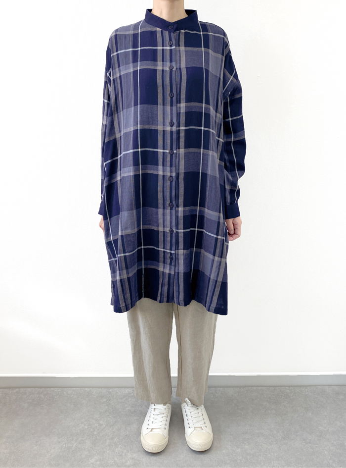 チェックスタンドカラーロングブラウス ELLIFE ONLINE SHOP